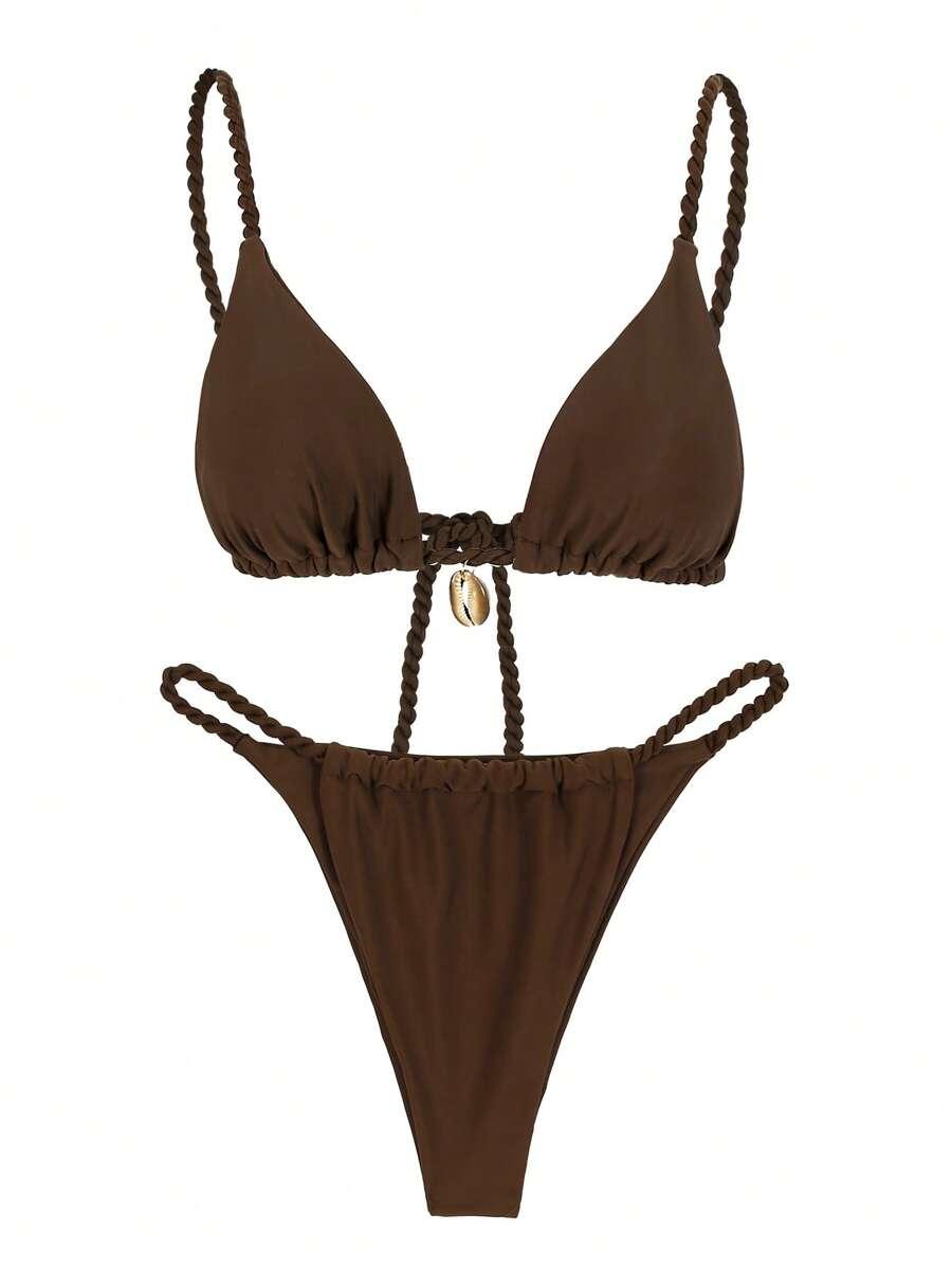 SHEIN BRĄZOWY DWUCZĘŚCIOWY STRÓJ KĄPIELOWY S09__S