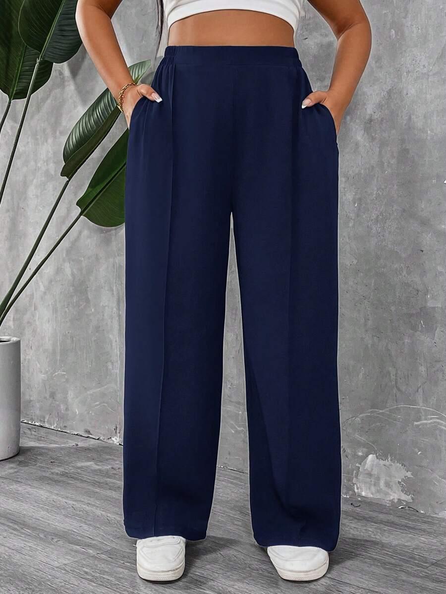 SHEIN GRANATOWE PROSTE SPODNIE S09__48