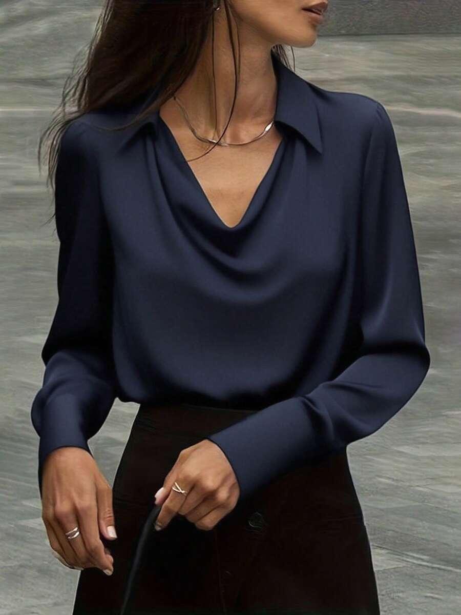 SHEIN GRANATOWA BLUZKA DŁUGI RĘKAW S06__L