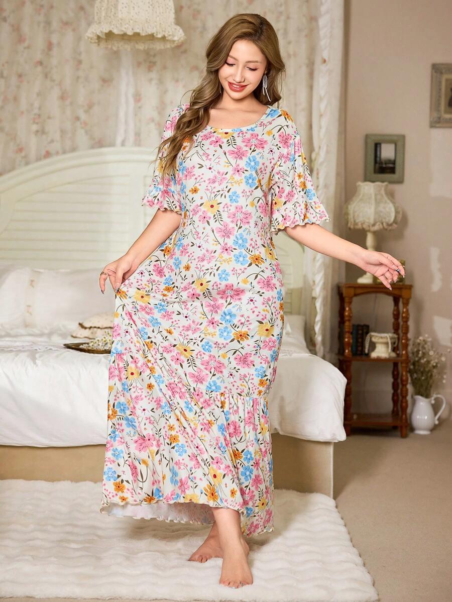 SHEIN KOSZULA NOCNA WZÓR KWIATY PK01__XL