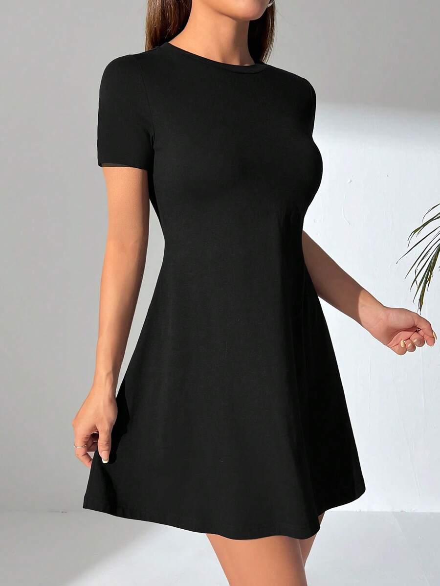 SHEIN CZARNA MINI SUKIENKA KRÓTKI RĘKAW S06__L
