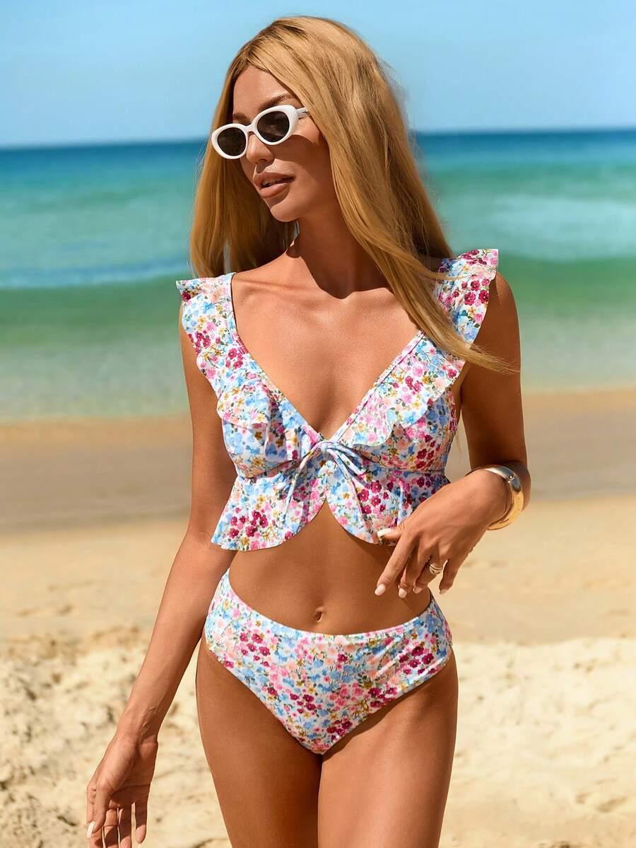 SHEIN DWUCZĘŚCIOWY STRÓJ KĄPIELOWY WZÓR KWIATY S09__M