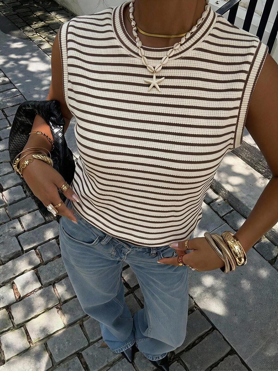 SHEIN TOP BEZ RĘKAWÓW WZÓR PASKI S06__S