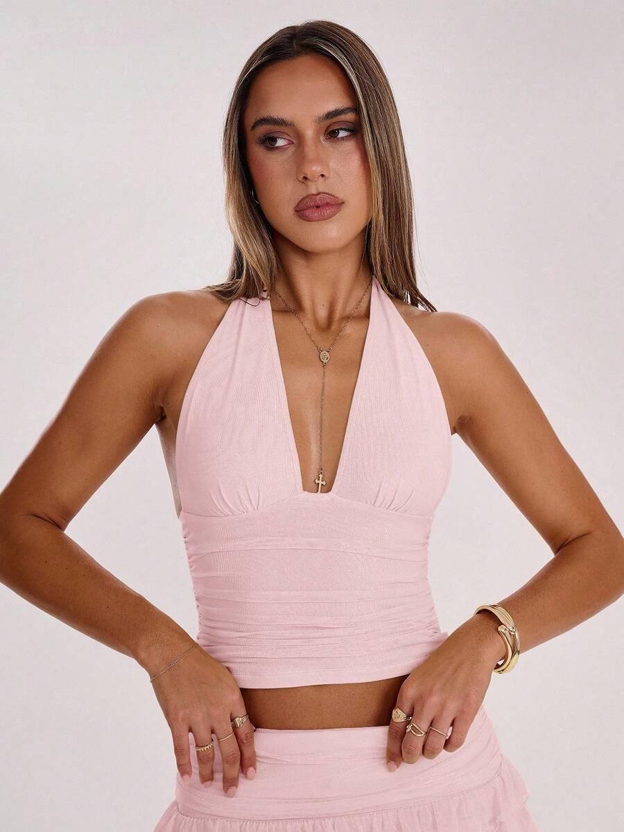 SHEIN RÓŻOWY TOP WIĄZANIE NA SZYI S09__M