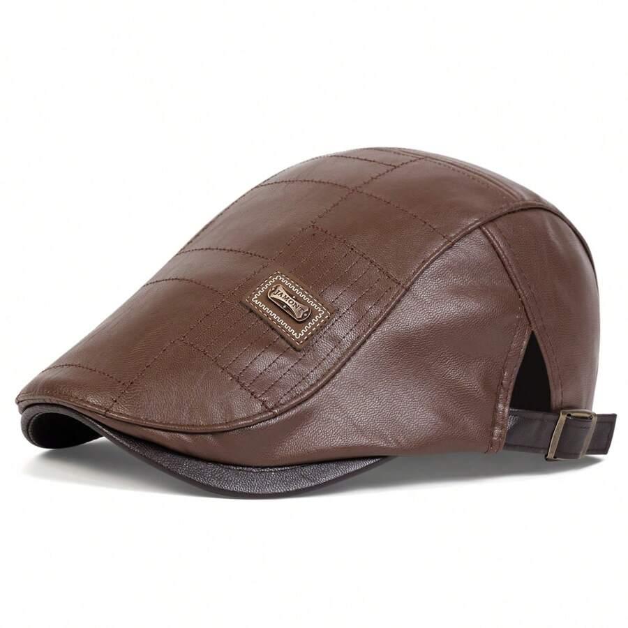 SHEIN BRĄZOWA CZAPKA KASZKIET IMITACJA SKÓRY S07__56-59CM