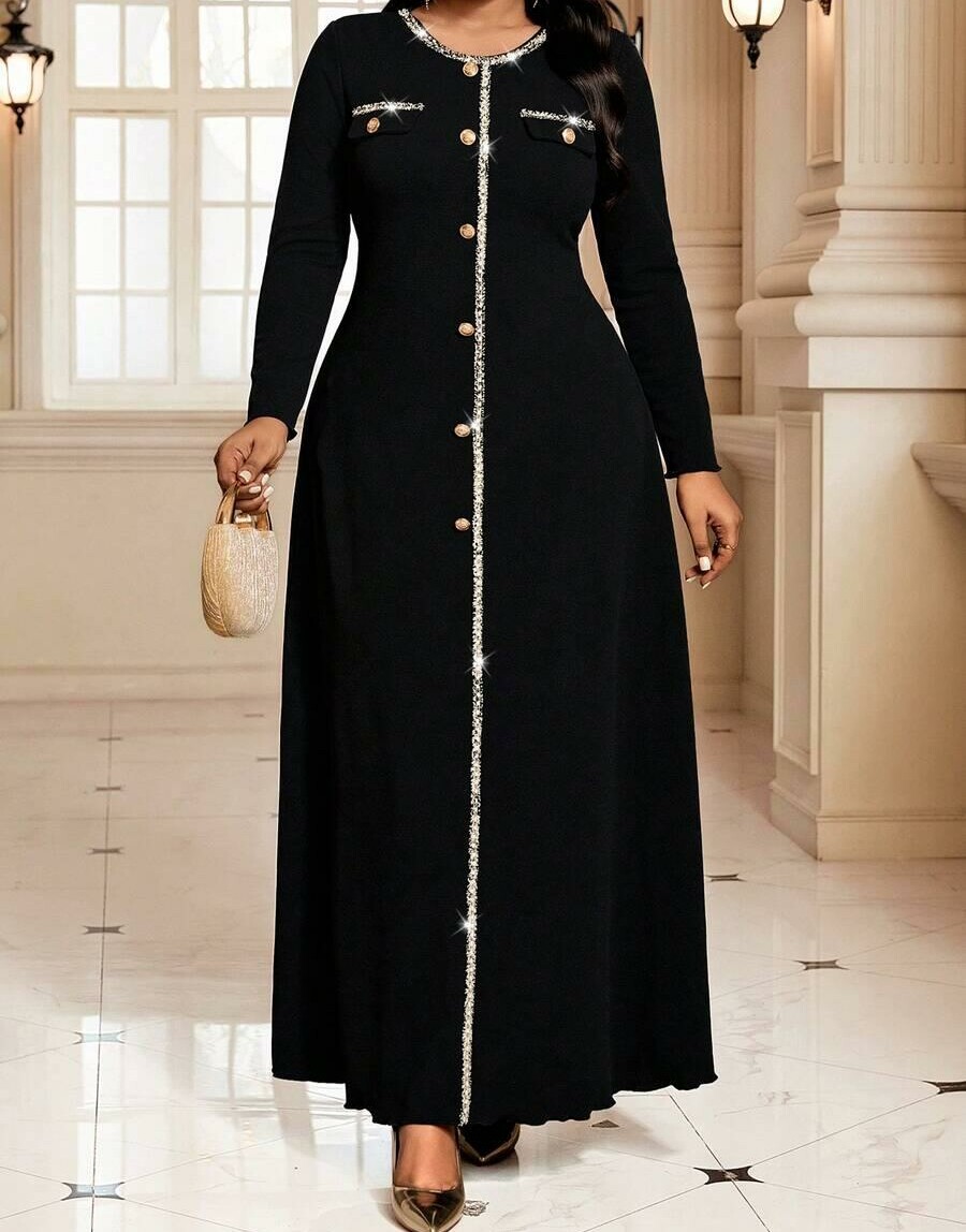 SHEIN CZARNA MAXI SUKIENKA GUZIKI WZÓR PEPITKA S06__XXL
