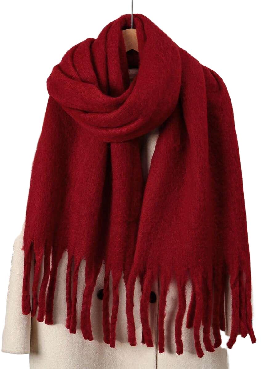SHEIN CZERWONY SZALIK FRĘDZLE W01__40X180CM