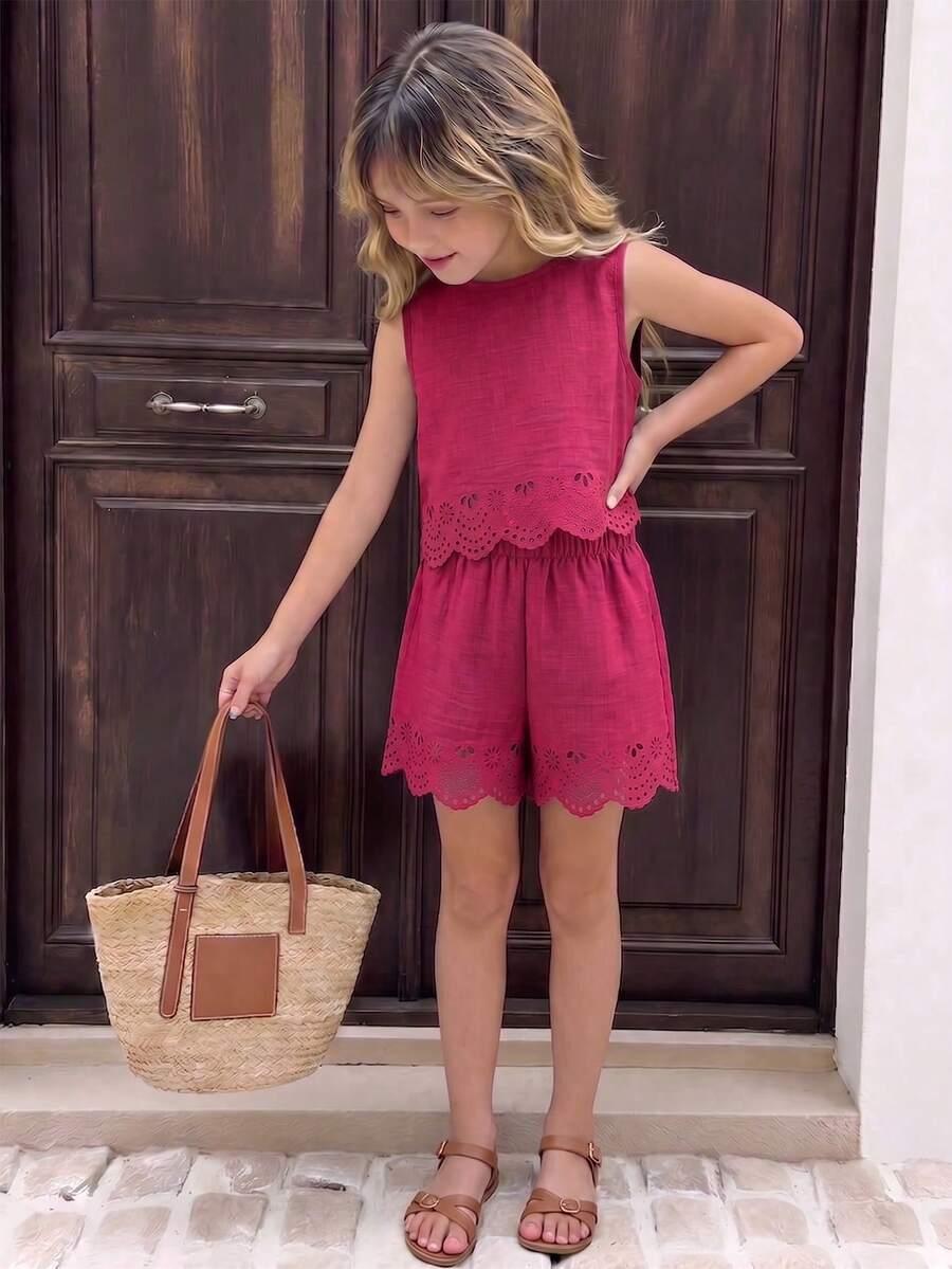 SHEIN RÓŻOWY KOMPLET TOP SPODENKI PK01__140-146