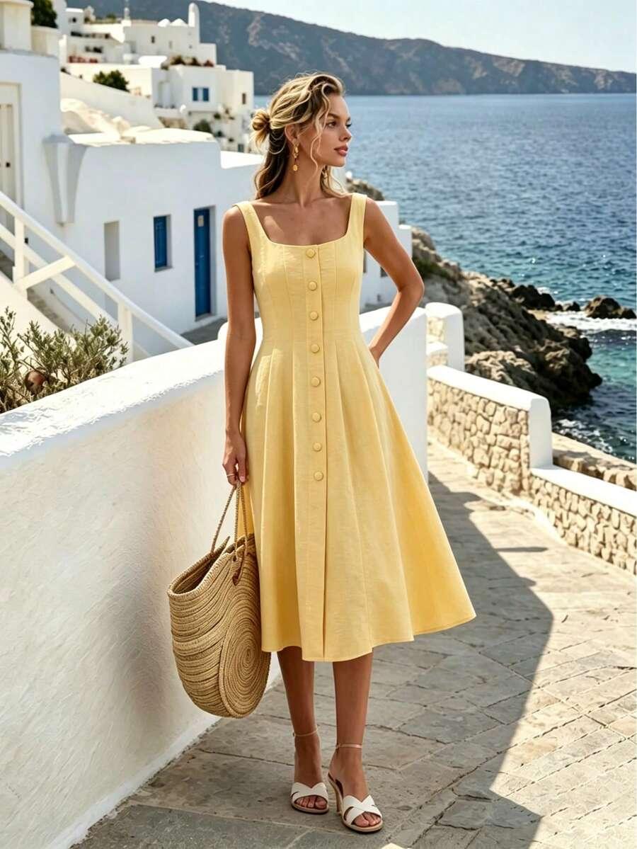 SHEIN ŻÓŁTA MIDI SUKIENKA S06__M