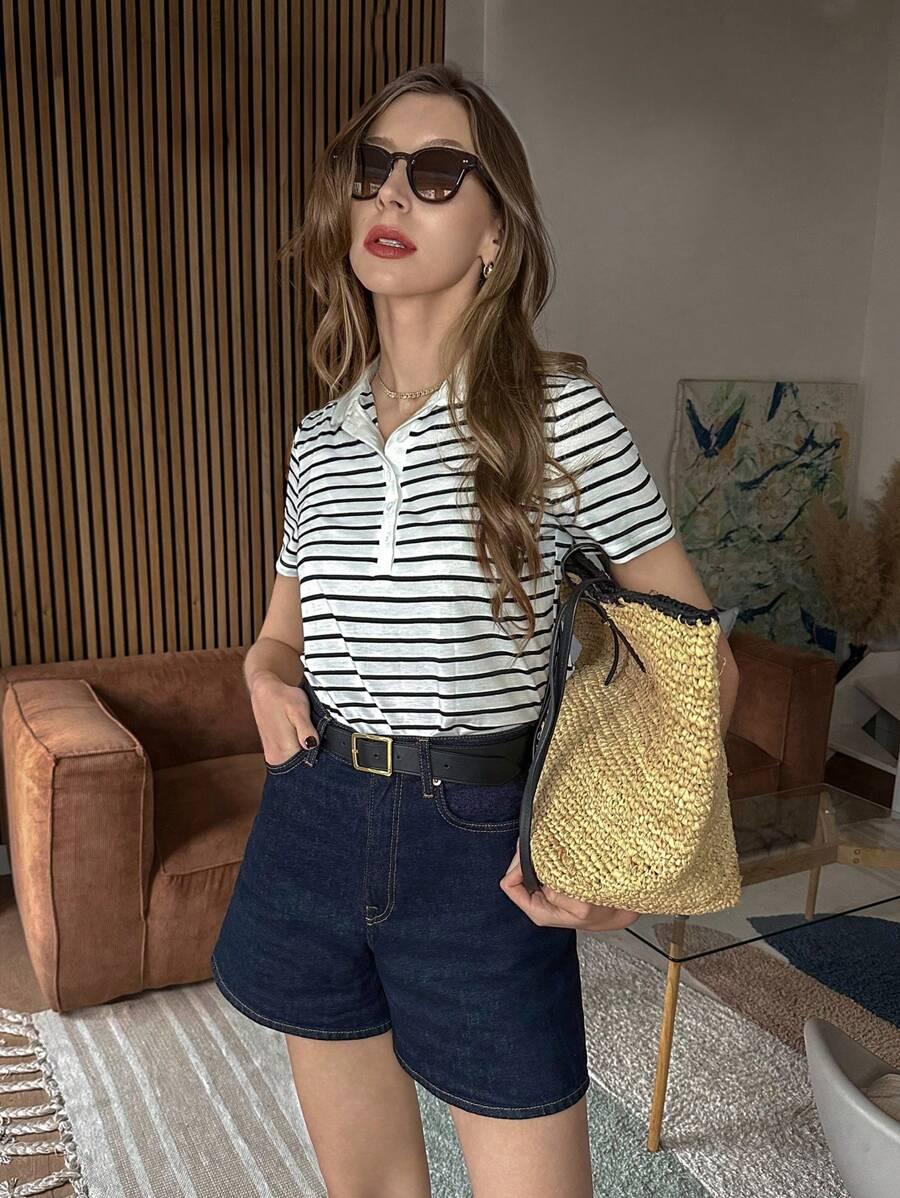 SHEIN KOSZULKA POLO WZÓR PASKI S06__M