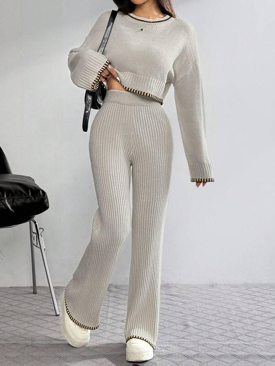 SHEIN DZIANINOWY KOMPLET SPODNIE SWETER S06__XS