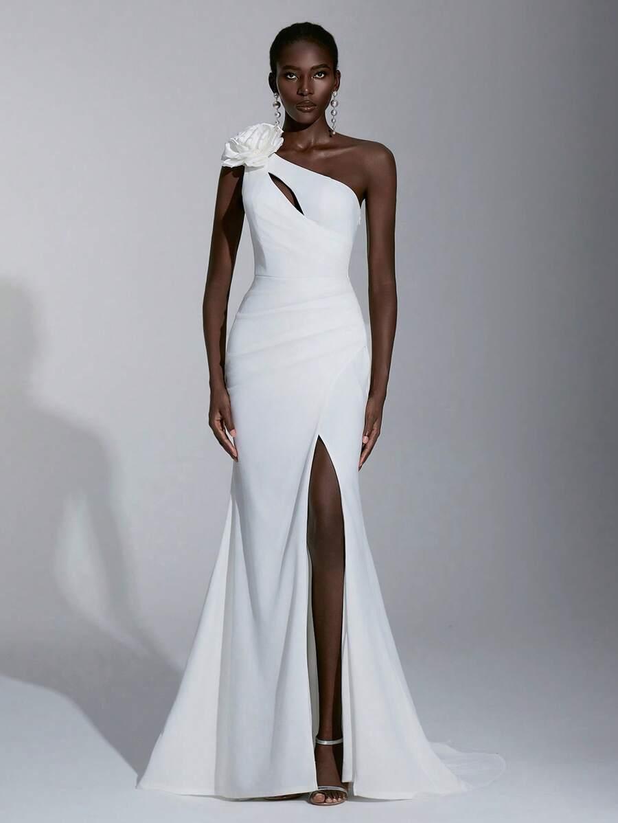 SHEIN BIAŁA MAXI SUKNIA ŚLUBNA ZDOBIENIE S06__36