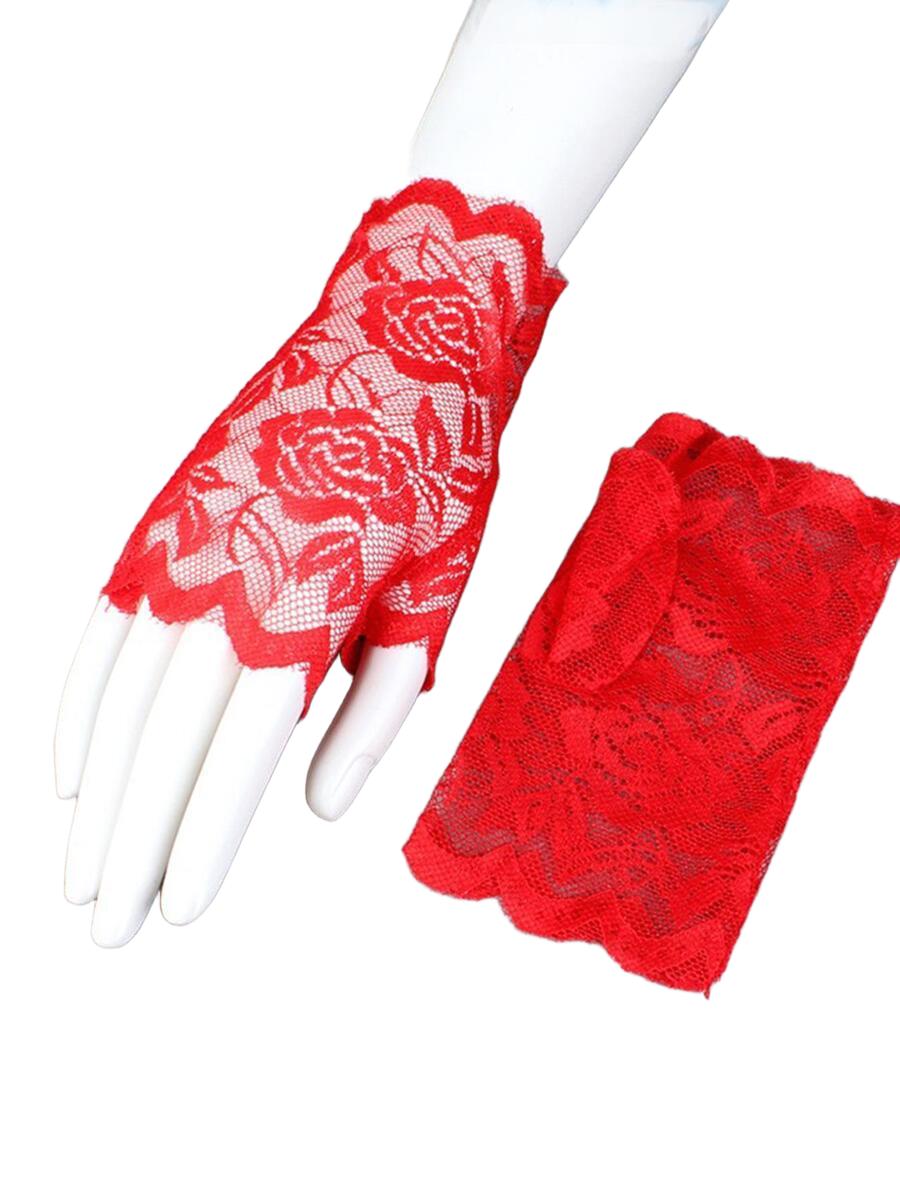 SHEIN CZERWONE MITENKI KORONKA S07__OS