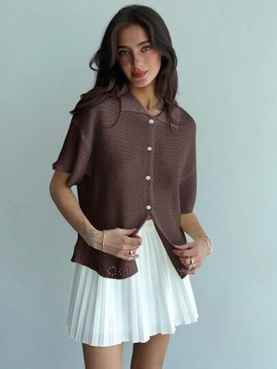 SHEIN BRĄZOWY SWETER GUZIKI S06__XS