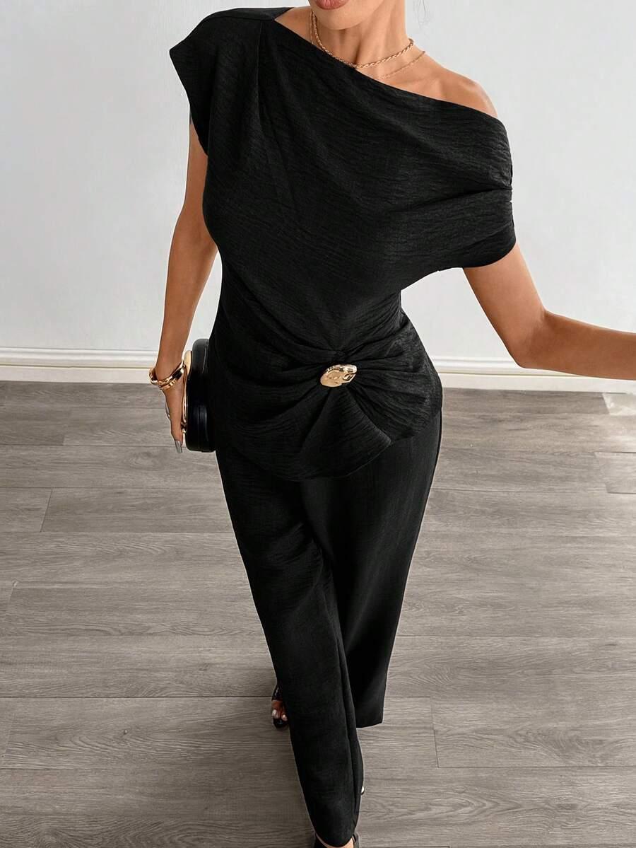 SHEIN CZARNA BLUZKA ZDOBIENIE S06__L