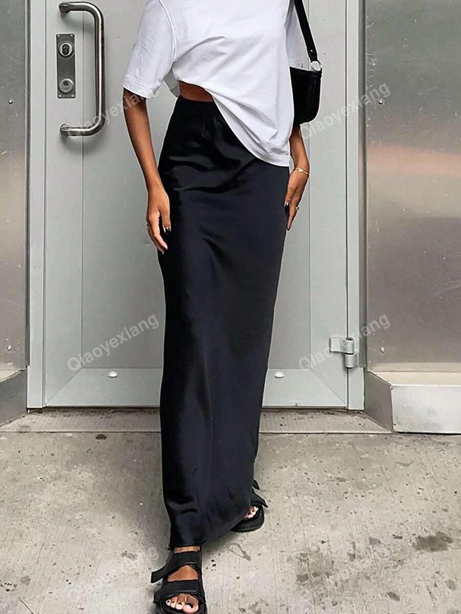 SHEIN CZARNA MAXI SPÓDNICA S06__M
