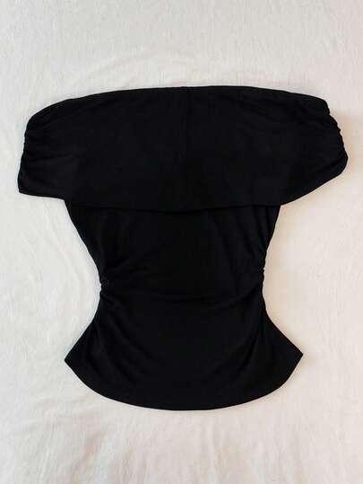 SHEIN CZARNY TOP ODKRYTE RAMIONA S06__XS