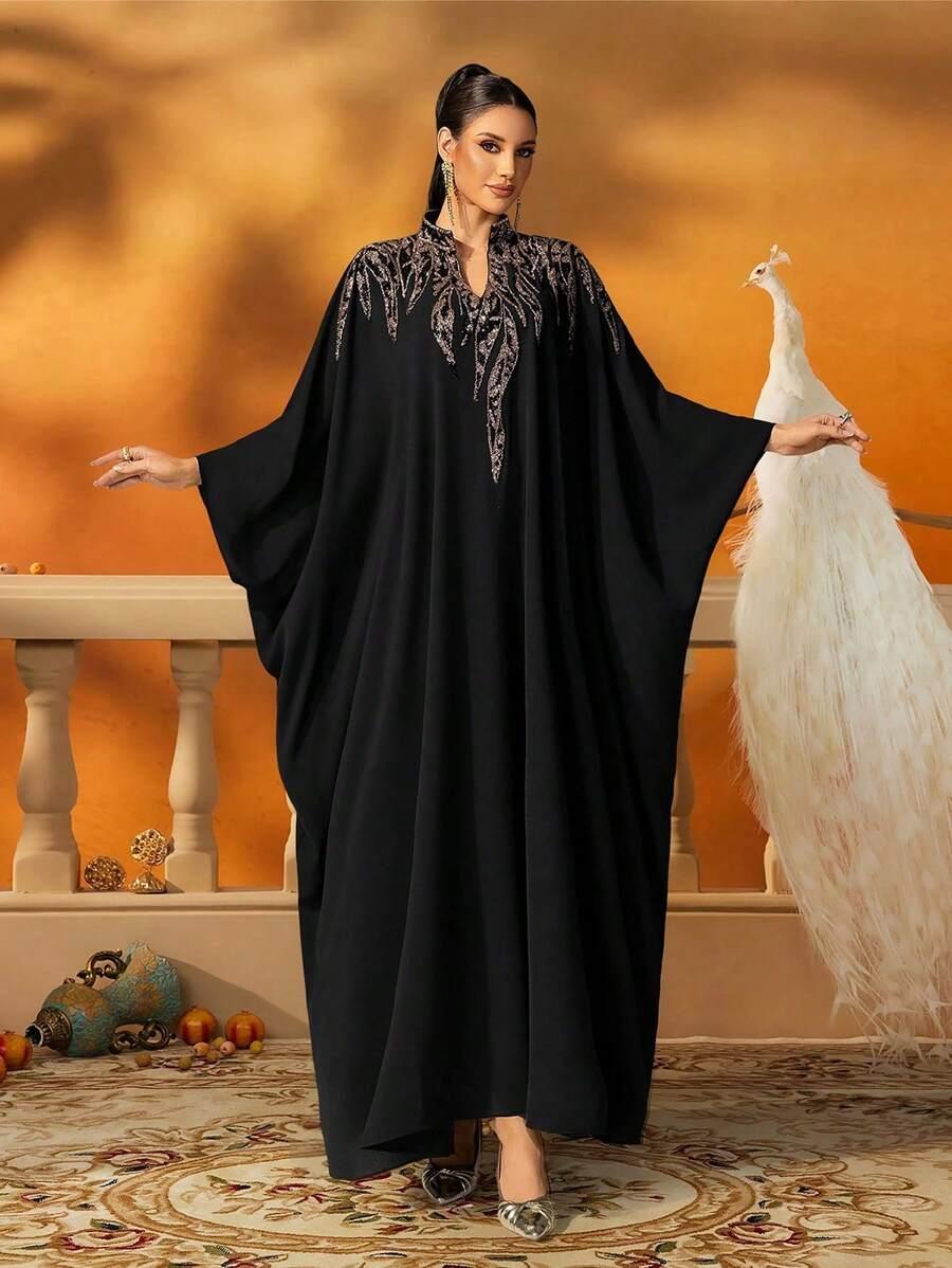 SHEIN CZARNA MAXI SUKIENKA ZDOBIENIA S06__XXL