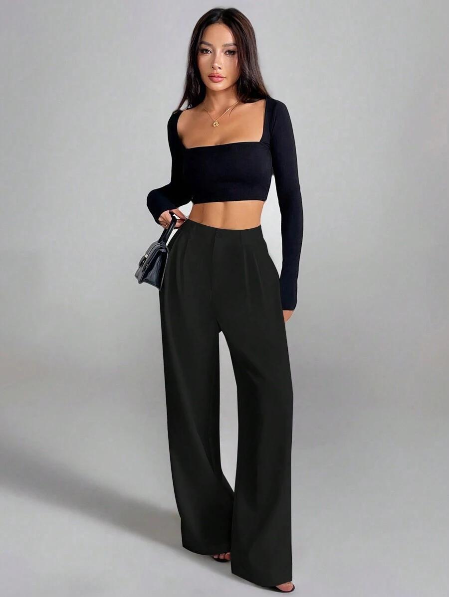SHEIN CZARNE SPODNIE PROSTA NOGAWKA S06__S