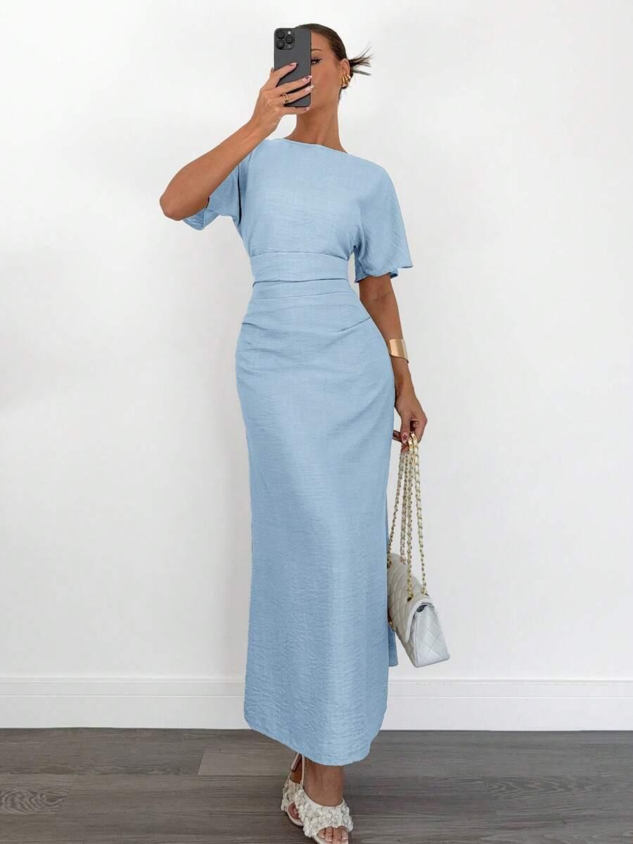 SHEIN NIEBIESKA MAXI SUKIENKA S06__L