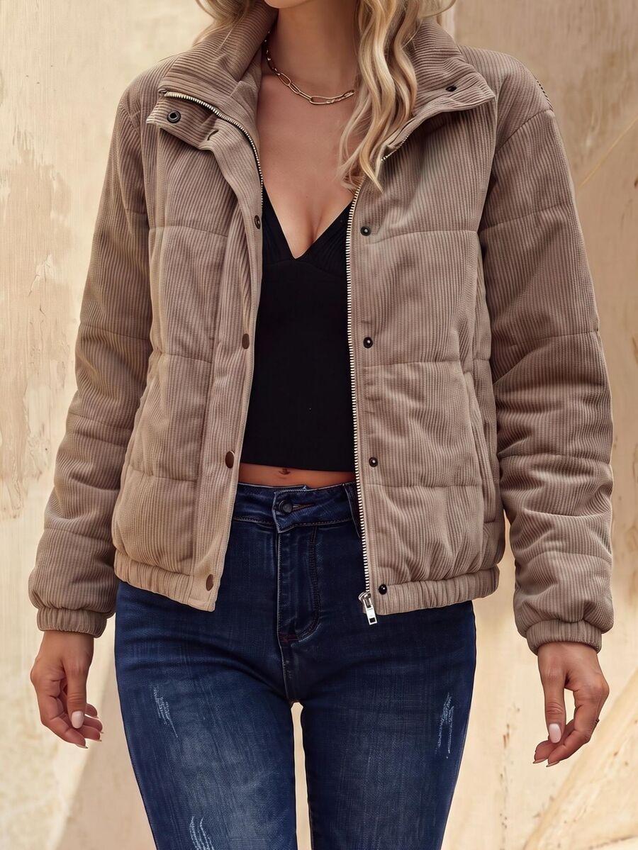 SHEIN BEŻOWA PIKOWANA KURTKA W01__M