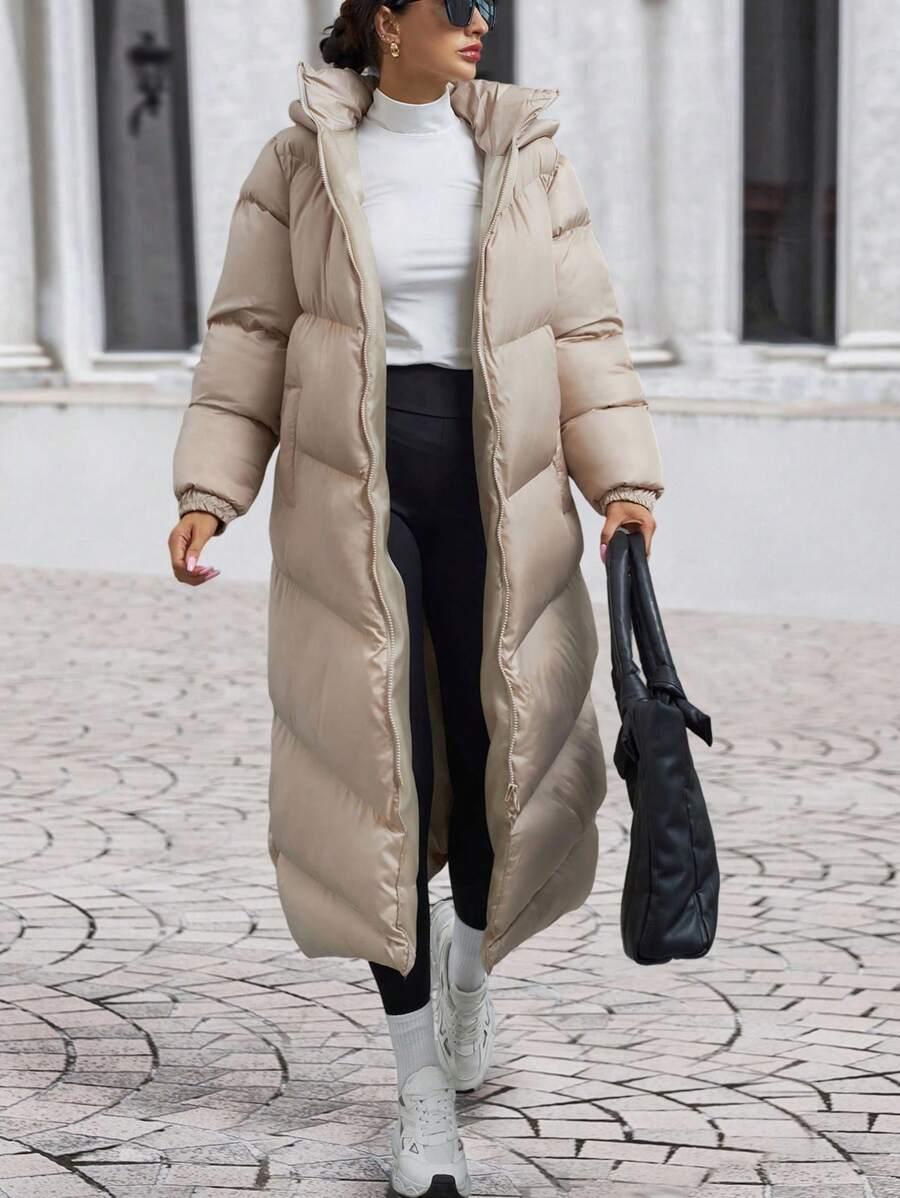 SHEIN BEŻOWA PIKOWANA KURTKA KAPTUR W01__S