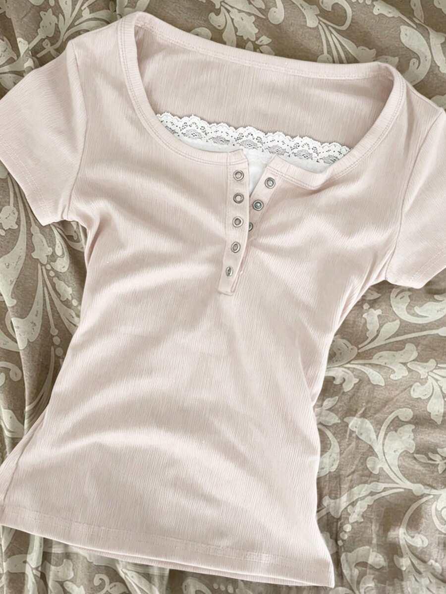SHEIN BEŻOWA BLUZKA KORONKA S09__S