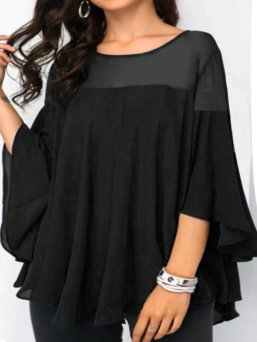 SHEIN CZARNA BLUZKA OKRĄGŁY DEKOLT S06__46