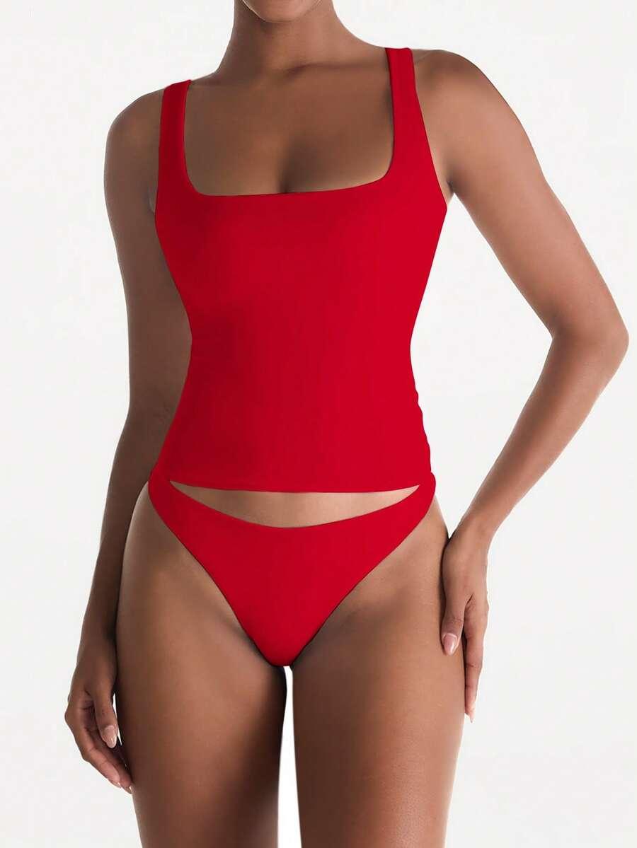 SHEIN CZERWONY TOP NA RAMIĄCZKACH S06__S