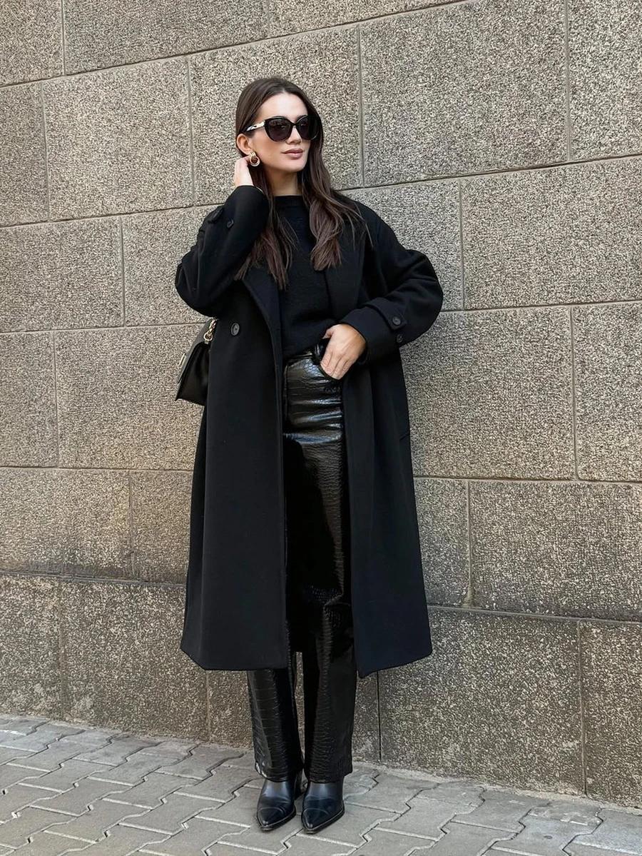 SHEIN CZARNY KLASYCZNY PŁASZCZ W01__L