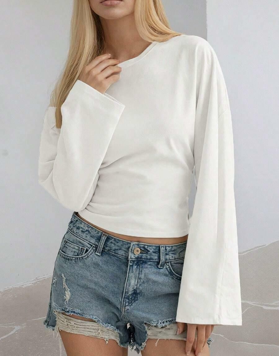 SHEIN BIAŁA BLUZKA Z DŁUGIM RĘKAWEM S06__S
