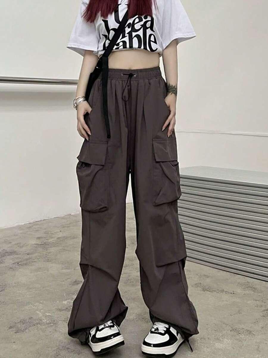 SHEIN BRĄZOWE SPODNIE KIESZENIE S06__S