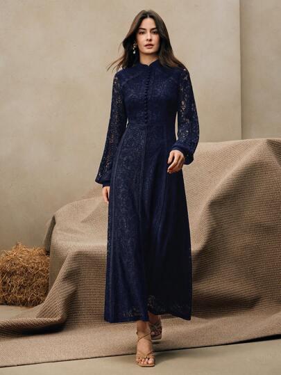 SHEIN GRANATOWA SUKIENKA KORONKA S06__S
