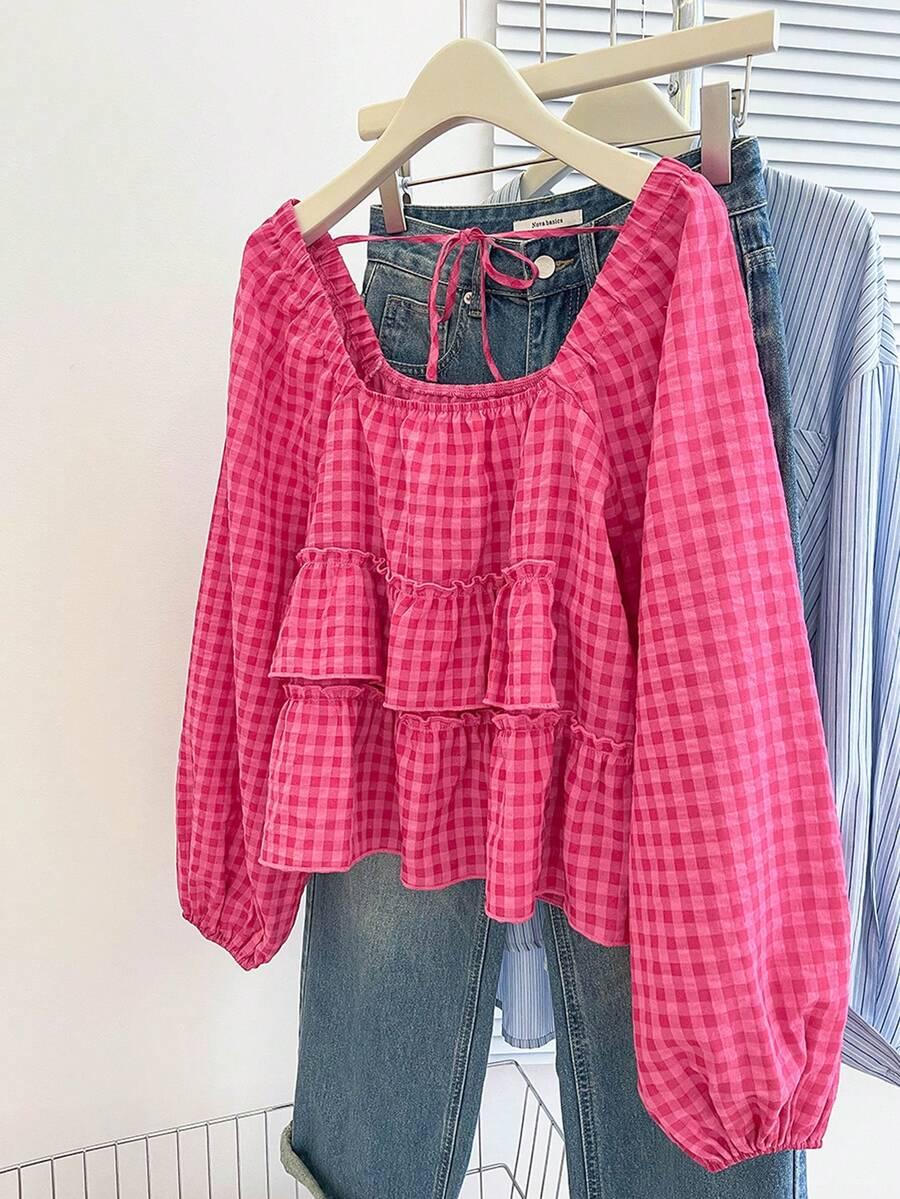SHEIN RÓŻOWA BLUZKA KRATKA S06__XL