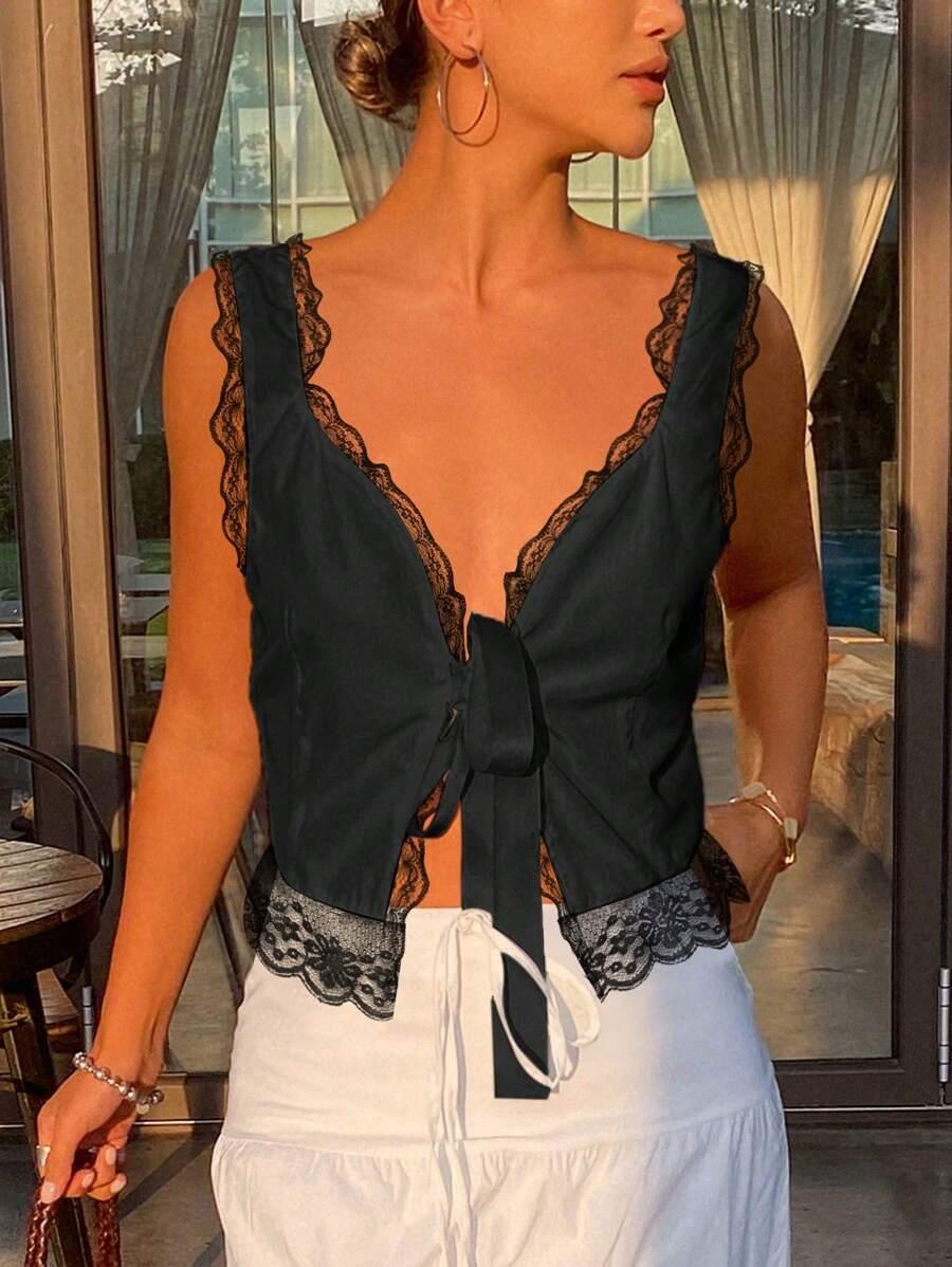 SHEIN CZARNY TOP KORONKA S06__XXL