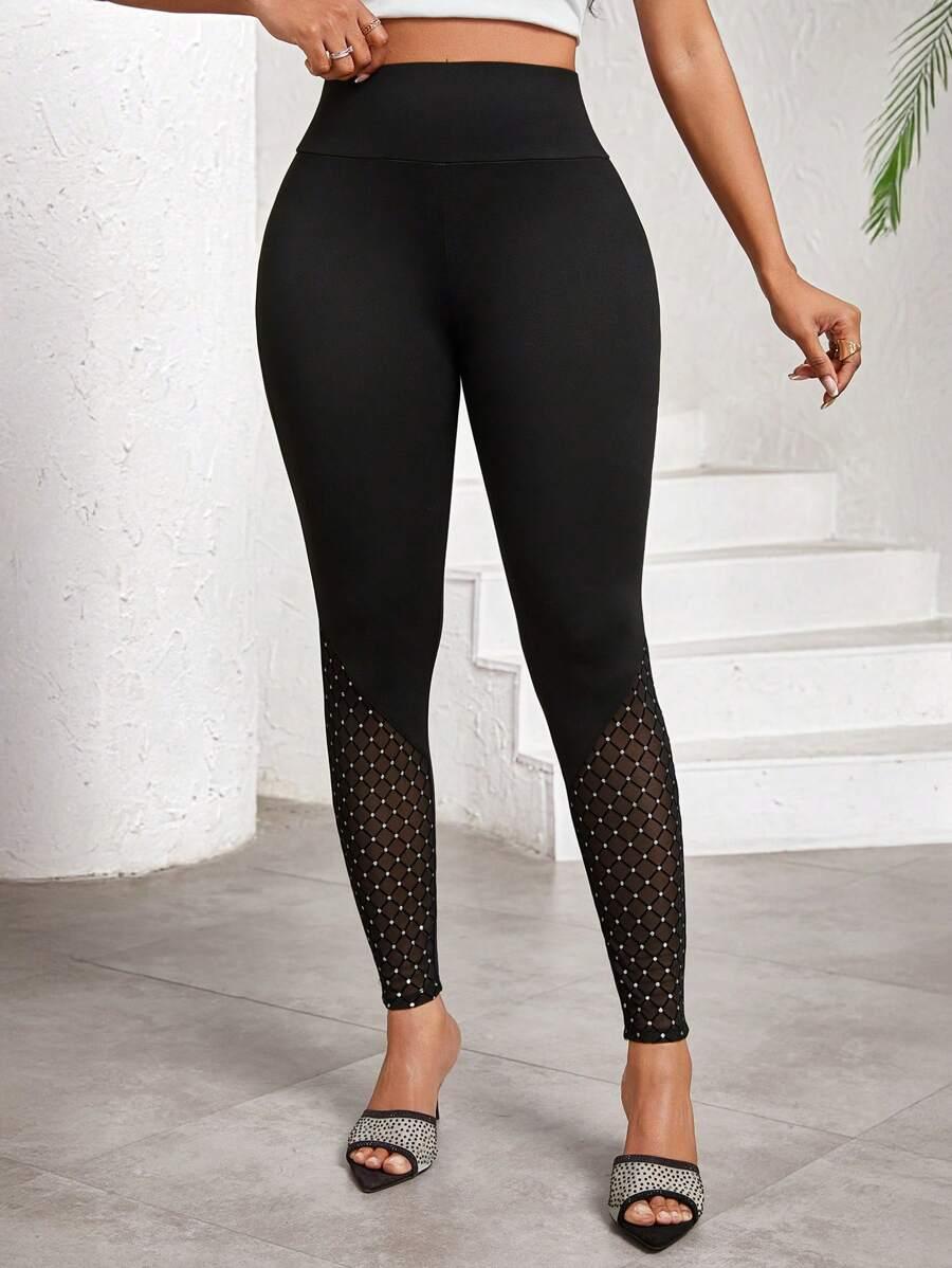 SHEIN CZARNE LEGGINSY ZDOBIENIE S06__M