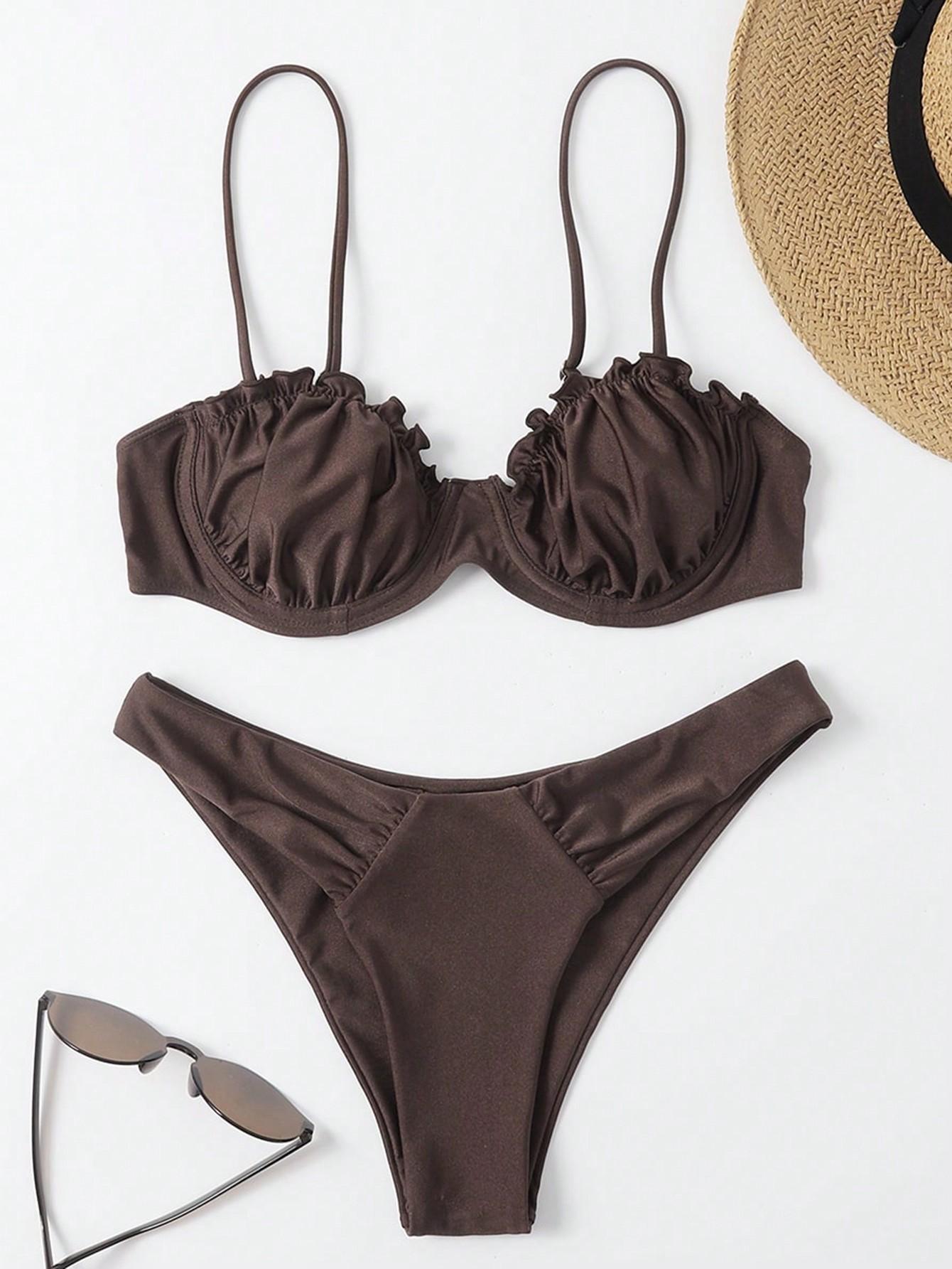 SHEIN BRĄZOWY DWUCZĘŚCIOWY STRÓJ KĄPIELOWY S09__S