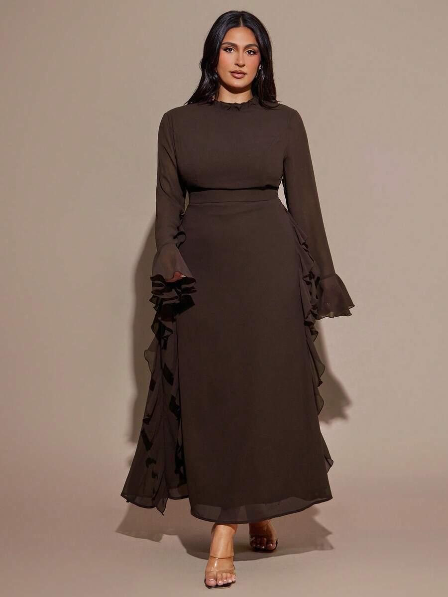 SHEIN BRĄZOWA MAXI SUKIENKA S06__46