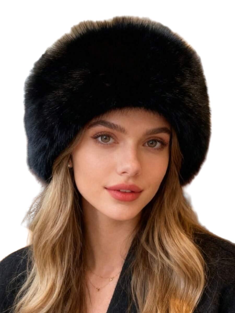 SHEIN CZARNA CZAPKA IMITACJA FUTRA W01__57-60