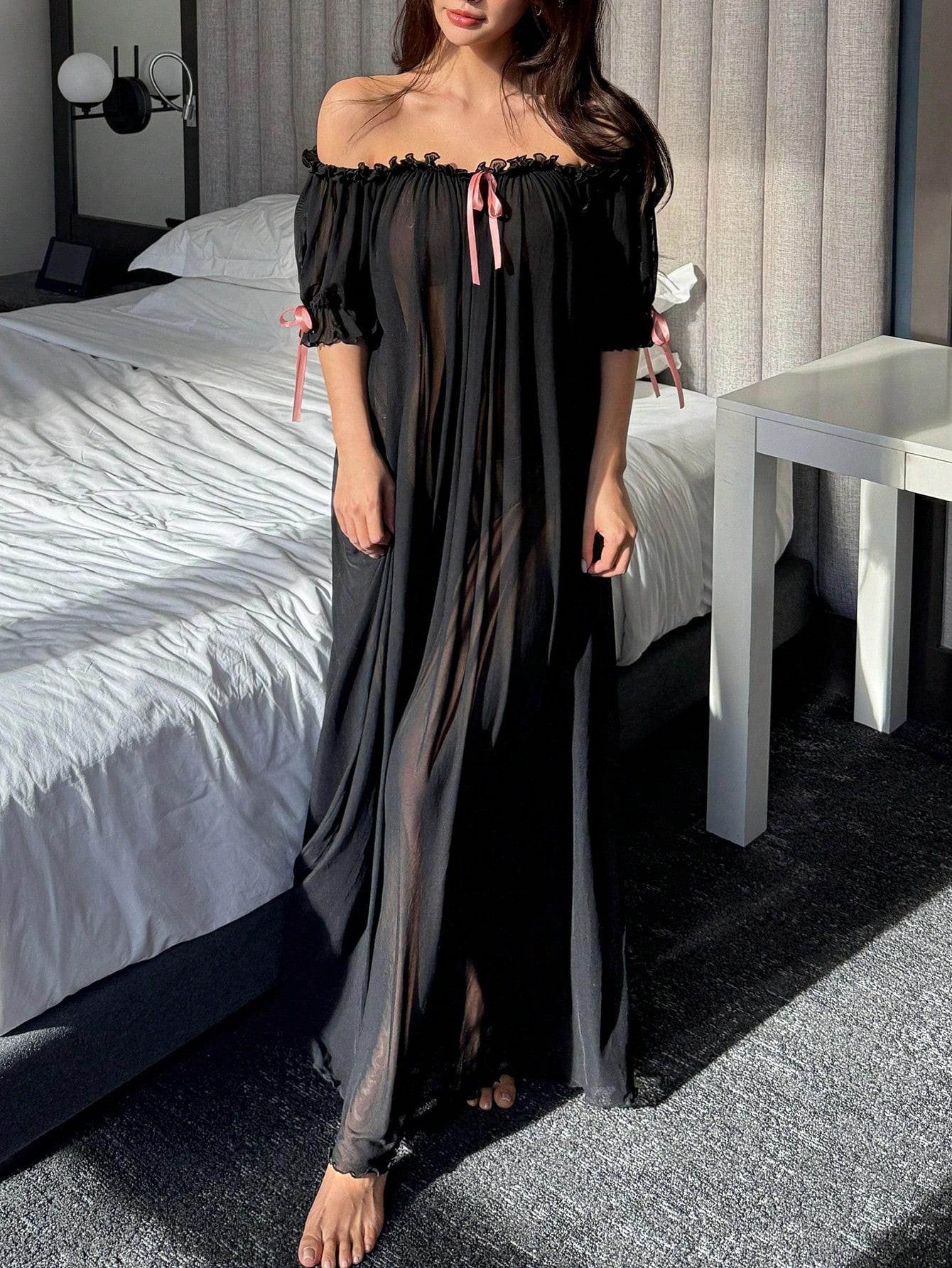 SHEIN CZARNA KOSZULA NOCNA S06__L