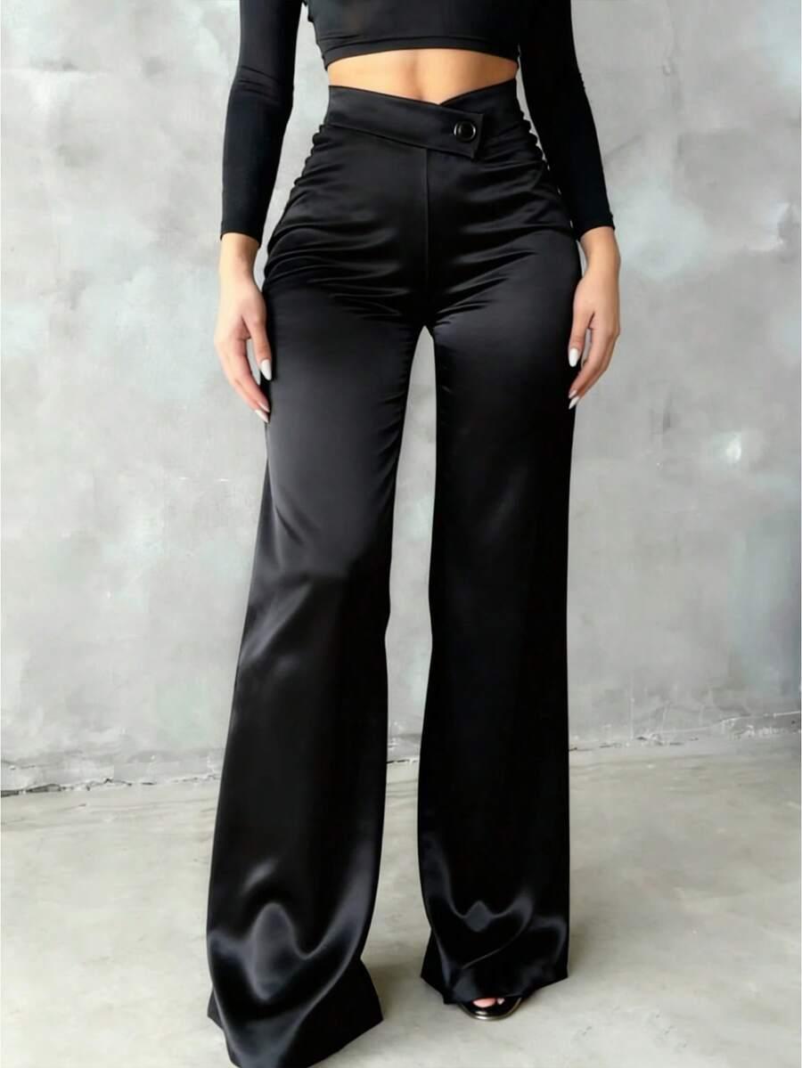 SHEIN SATYNOWE SPODNIE WYSOKI STAN S06__S