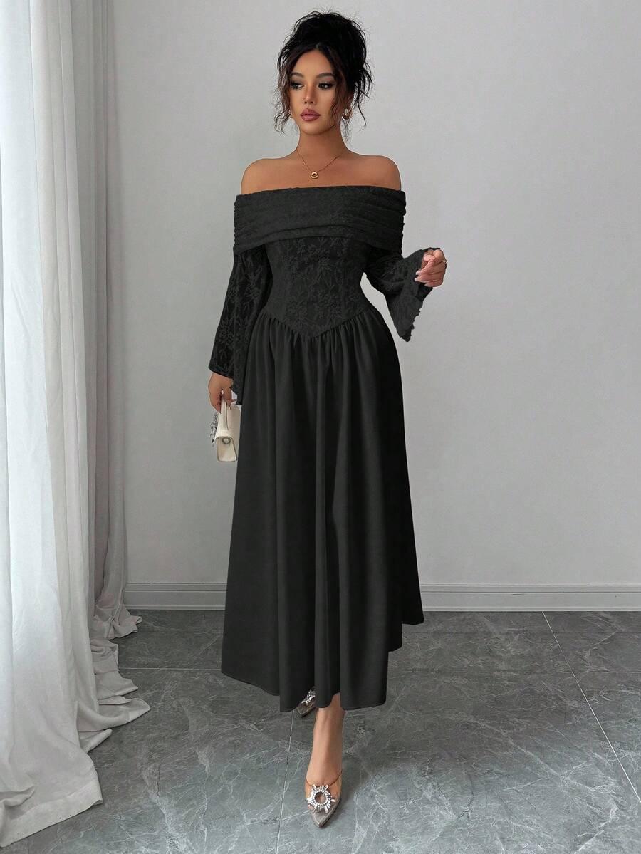 SHEIN CZARNA MAXI SUKIENKA ODKRYTE RAMIONA S06__XL
