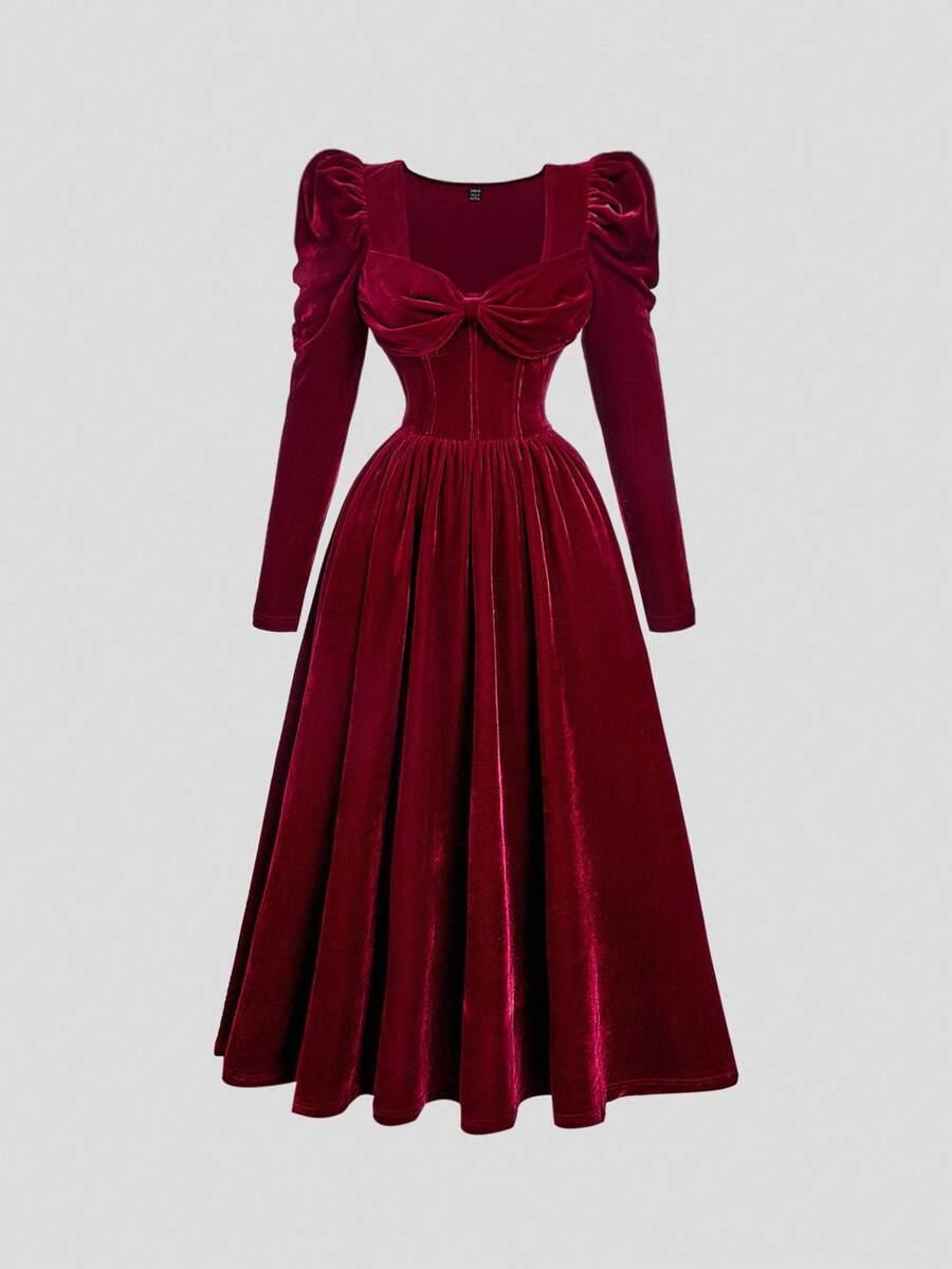 SHEIN CZERWONA MAXI SUKIENKA DŁUGI RĘKAW S06__L