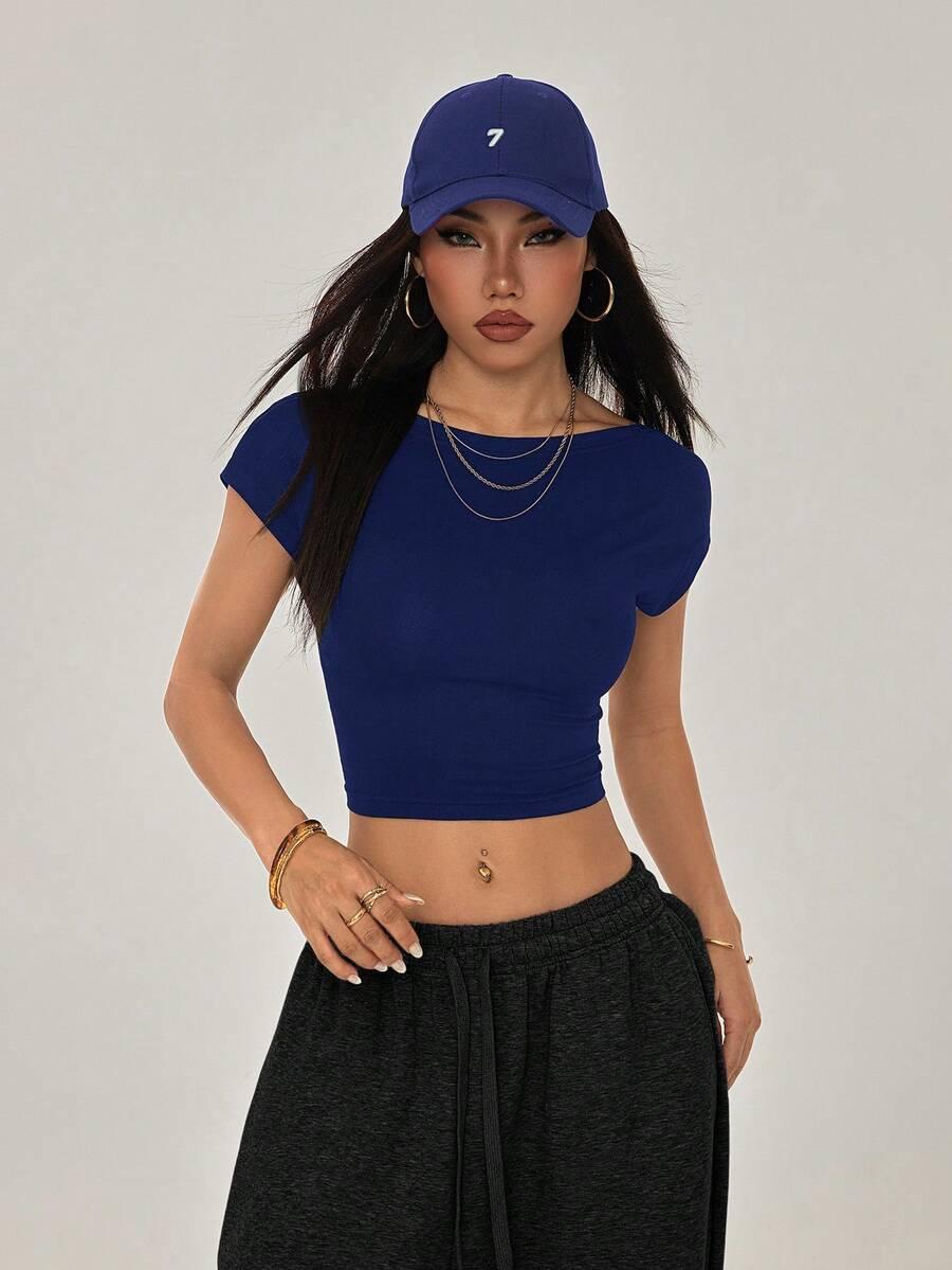SHEIN GRANATOWY TOP ODKRYTE PLECY S06__XS