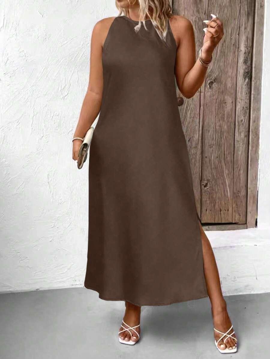 SHEIN BRĄZOWA PROSTA SUKIENKA S06__50