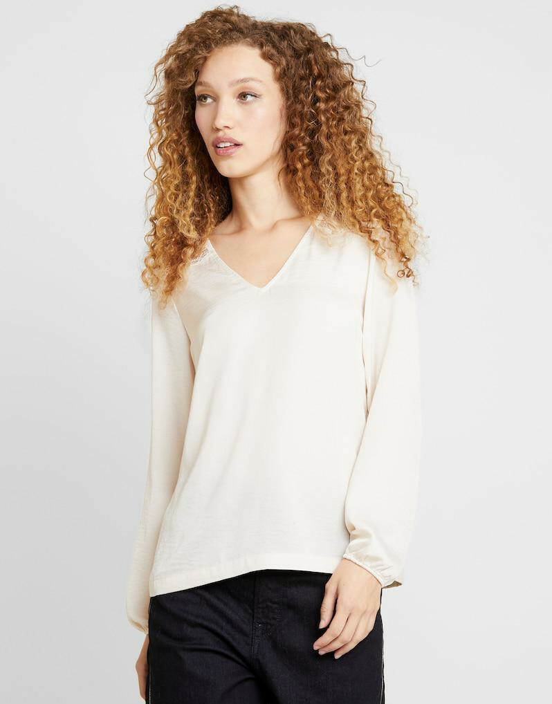 VERO MODA KREMOWA BLUZKA WSTAWKA KORONKA PK01__XS