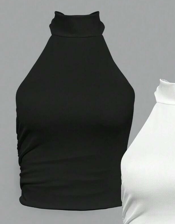 SHEIN CZARNY TOP WIĄZANY NA SZYJI S09__XS