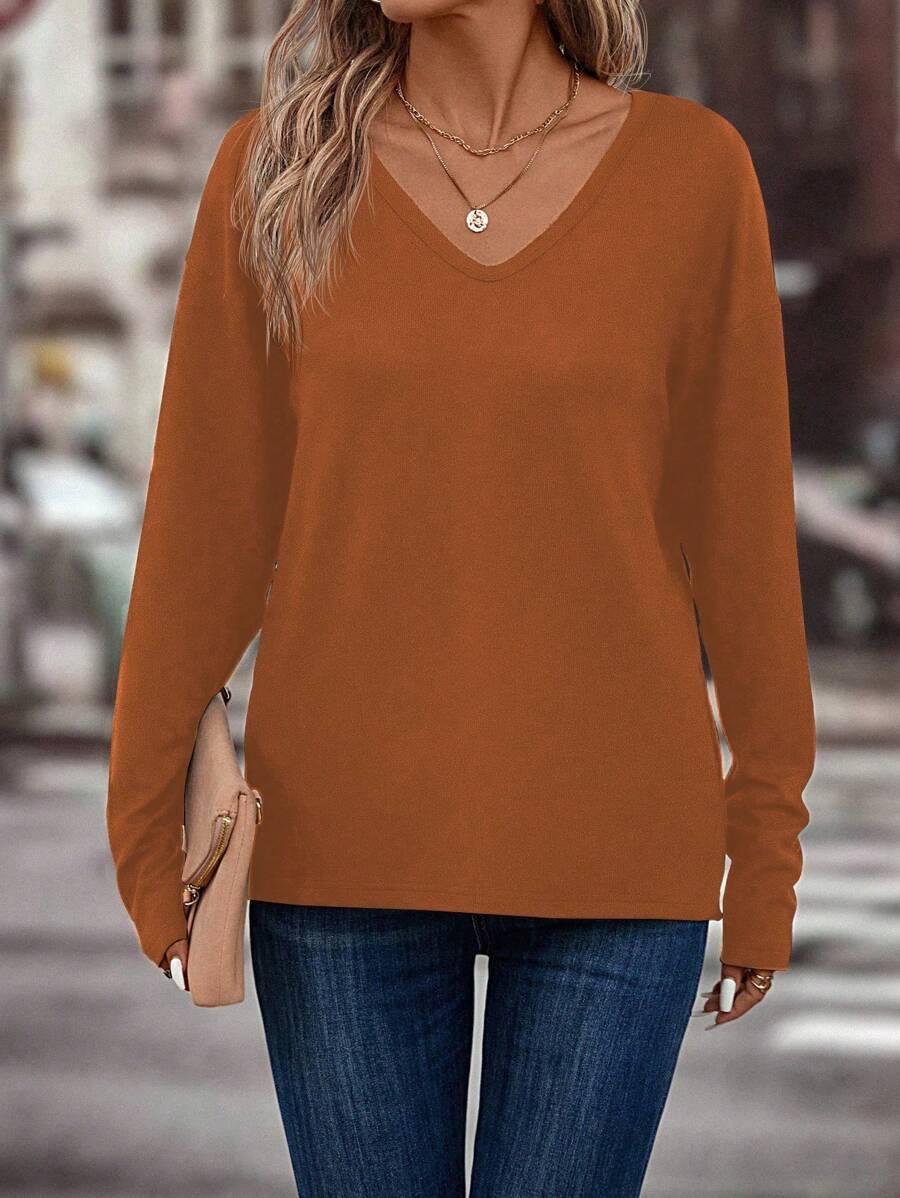 SHEIN POMARAŃCZOWA BLUZKA V-NECK PK01__L