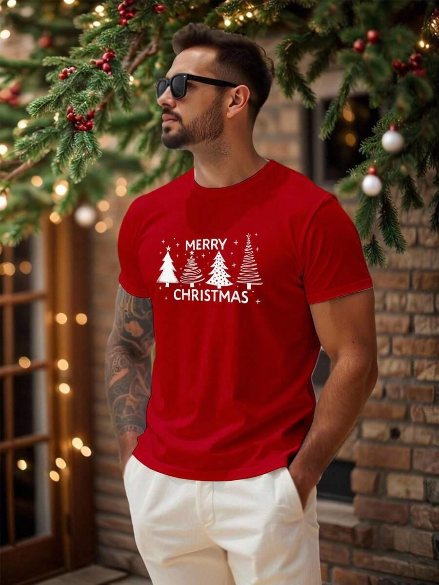 MANFINITY CZERWONY T-SHIRT NAPIS MERRY CHRISTMAS BDD__L