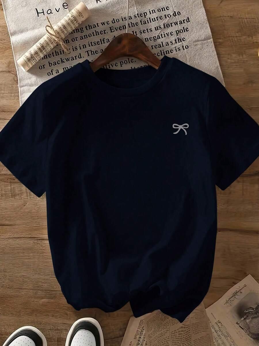 SHEIN GRANATOWY T-SHIRT BASIC S06__L